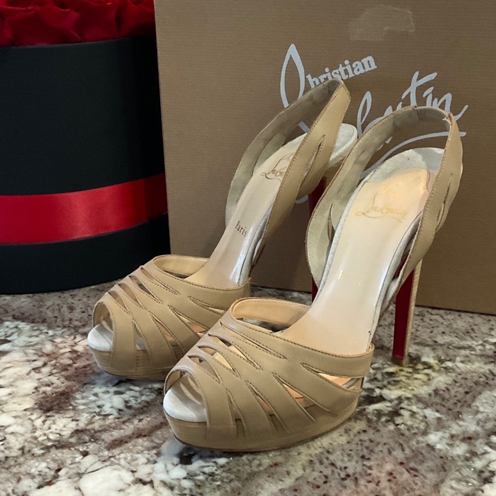 Christian Louboutin Beige Peep-Toe Slingbacks